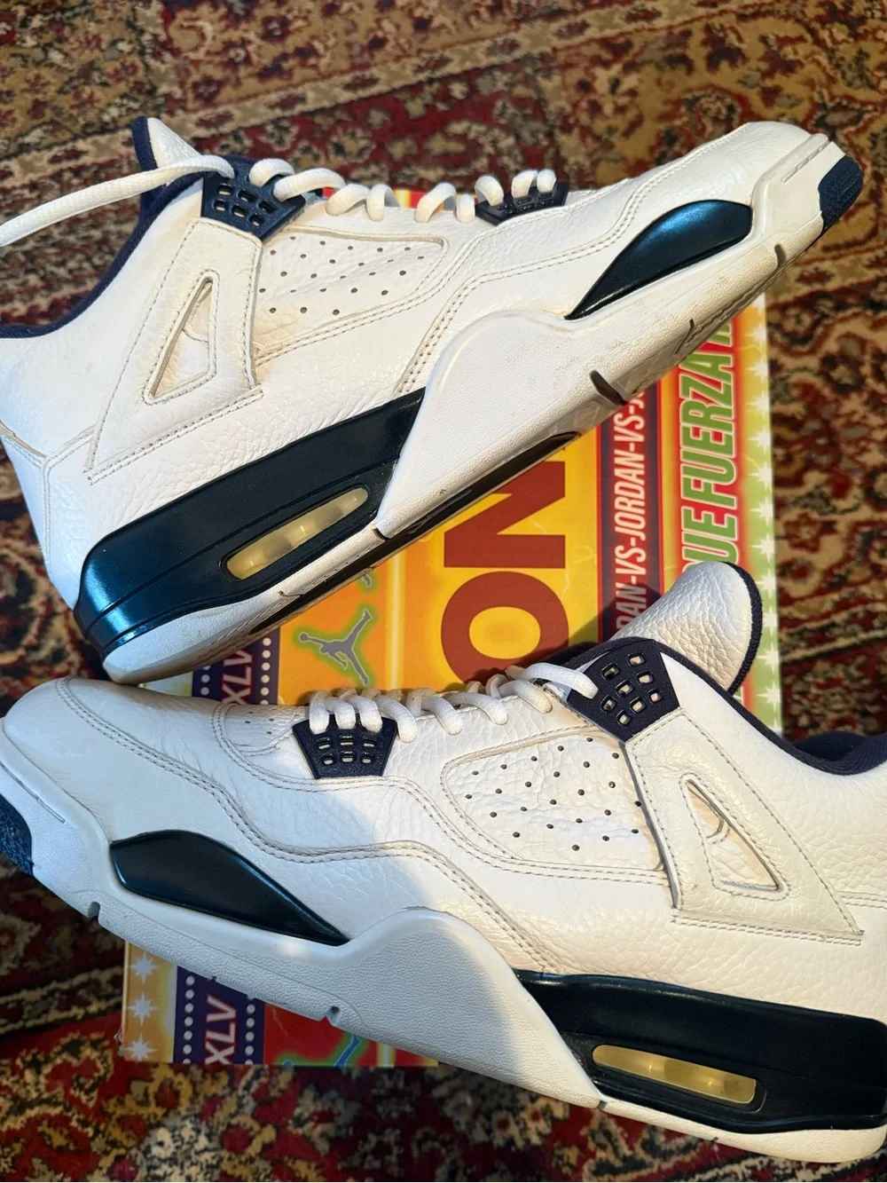 Jordan 4 Retro Columbia - Men's White and Navy Leather Basketball Sneakers